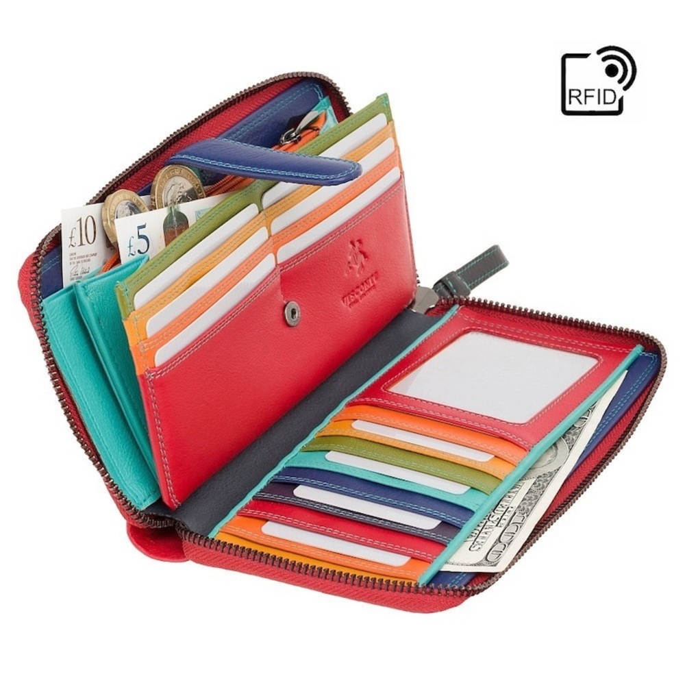 Visconti STR5 Women's Secure RFID Blocking Red Leather Bifold Zip-Around Wallet